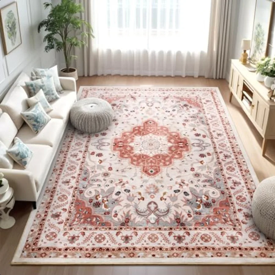 

4x6 Area Rugs for Living Room Washable Non Slip Rugs Low Pile Ultra Soft Indoor Print Pattern Carpet for Bedroom Entryway Offi