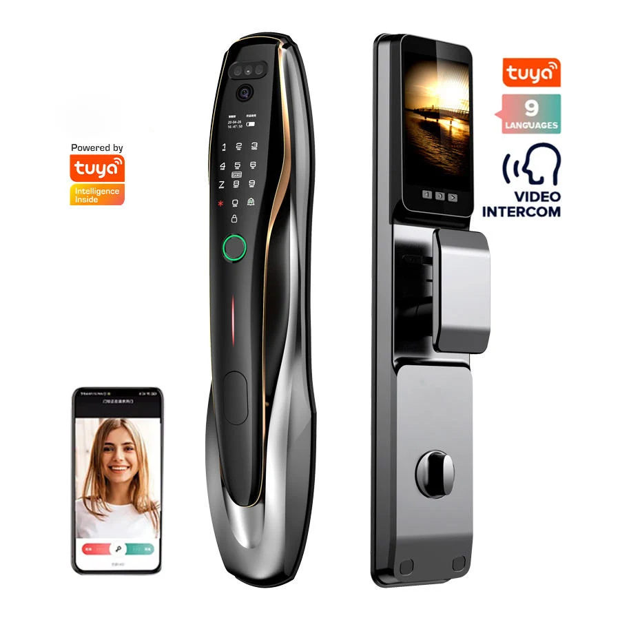 

Smart Locks for Front Door Black Smart Lock Door Wifi with 3d Face Recognition Tuya Door Lock with Camera and Fingerprint