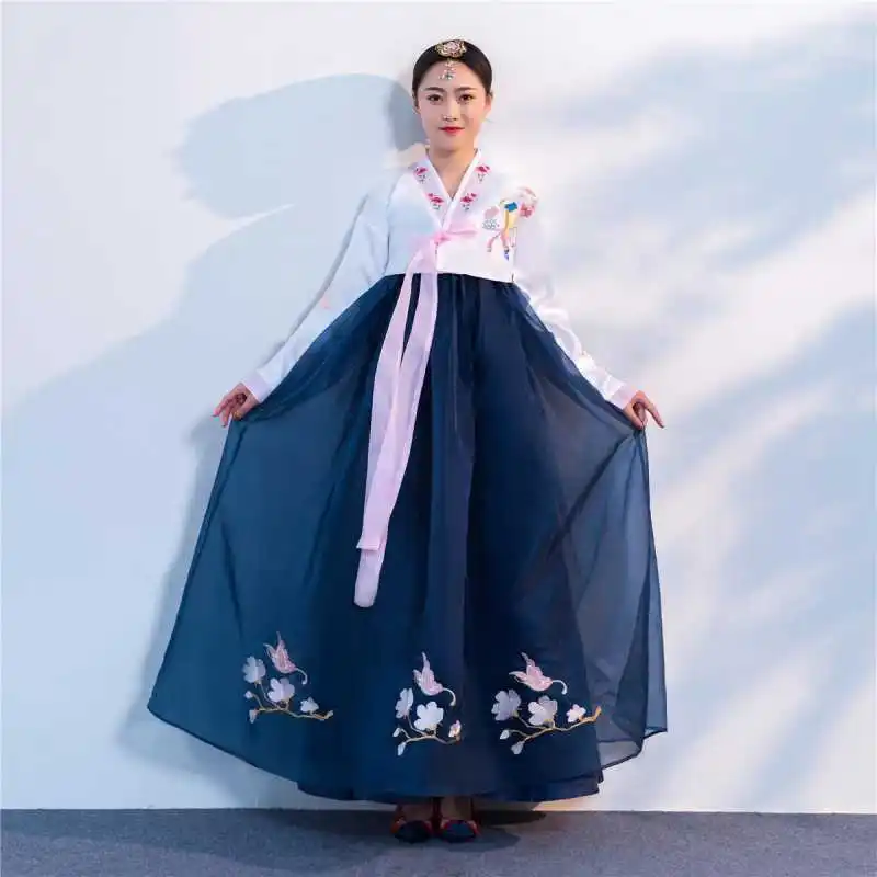 

Вышитая традиционная Женская юбка Hanbok в Корейском стиле для двора, корейское платье, свадебное платье, костюм для выступлений и танцев