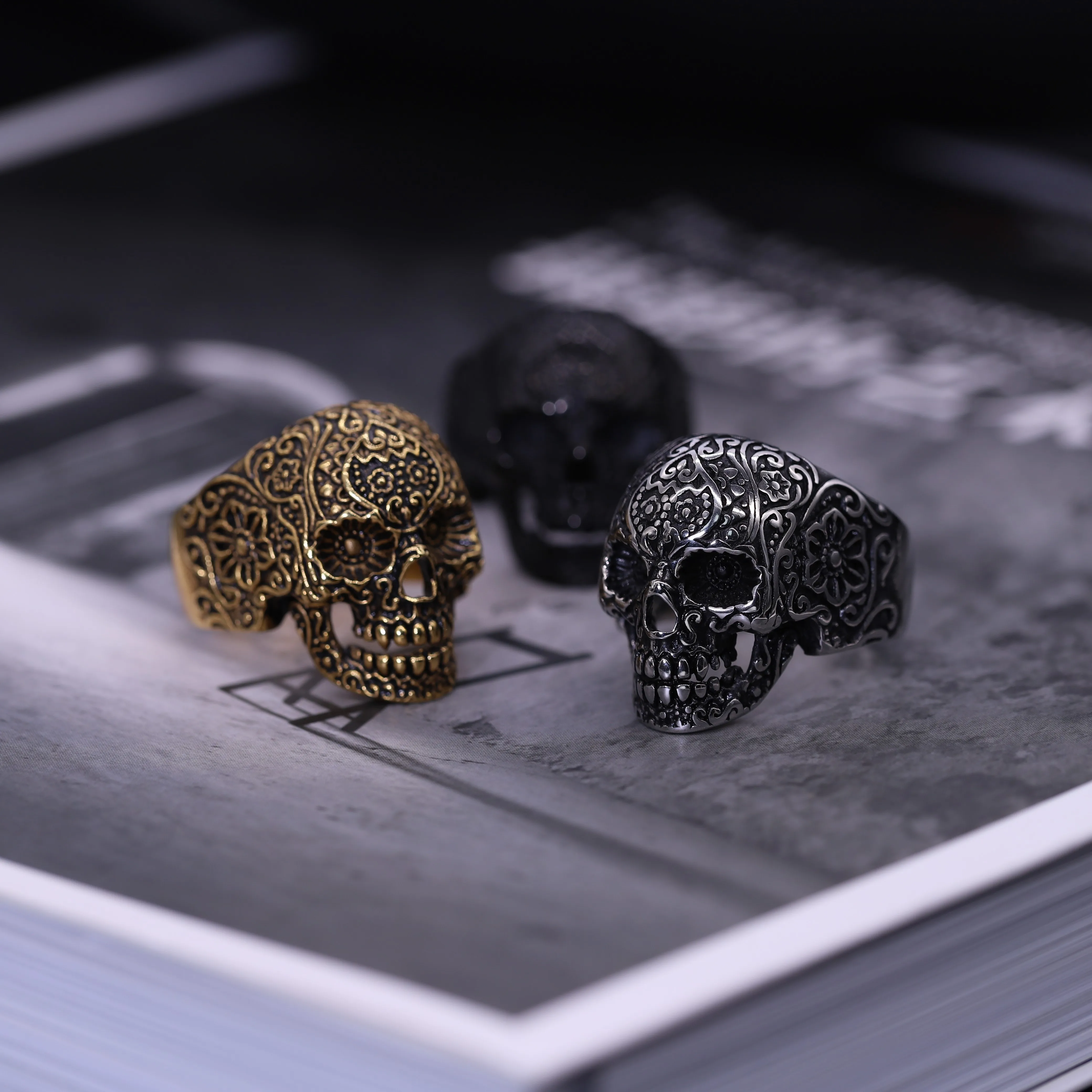 Gothic Skull Stainless Steel Rings Cthulhu Demon Satan Goat Head Steampunk Skull Hand Bones Angel Egyptian Mummy Biker Rings