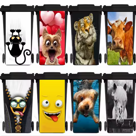 Funny Animals Renew Rubbish Bin Sticker Vinyl Removable Waterproof Sticker Decals Fashion Ktichen Accessory Home Decoration Gift