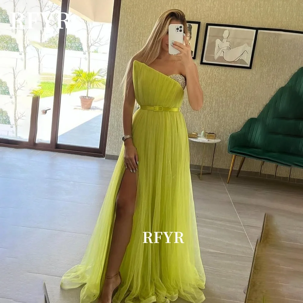 RFYR une ligne robe de bal plis robe de princesse en mousseline de soie avec ceinture robe de soirée pour les femmes arabes robe de Gala à fente haute personnalisée