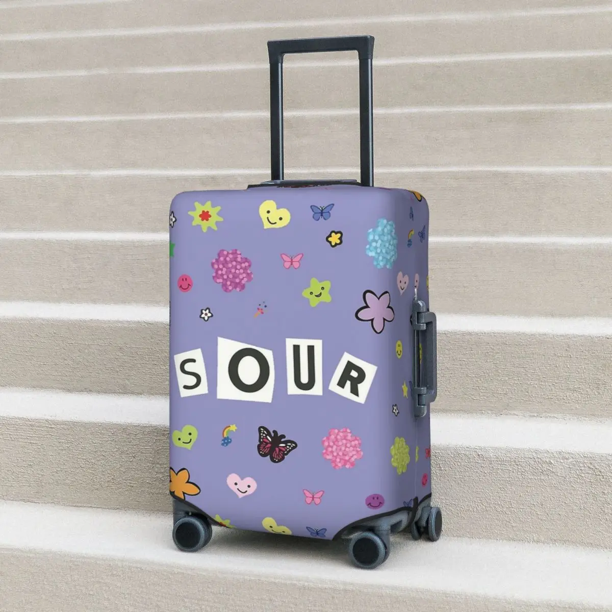

Sour Title + Stickers Poster Suitcase Cover Protection Elastic Travel Luggage Protector Covers for 18-32 Inch