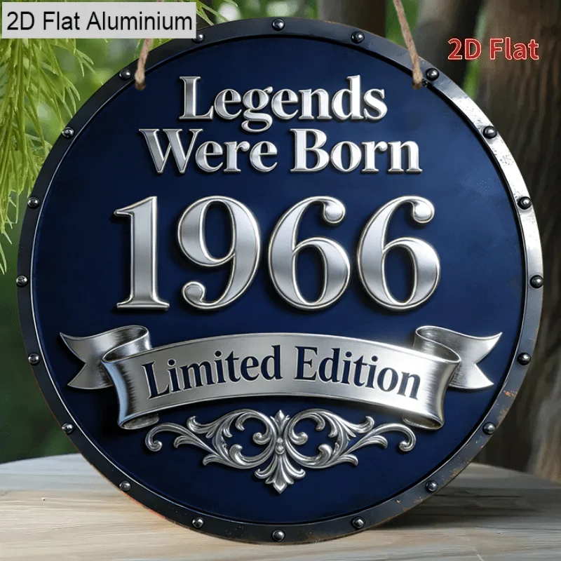 2D Flat, 1pc 8-Inch Retro Industrial Style Round Aluminum Thin Metal Plaque Decoration, Legends Were Born 1966 Limited Edition