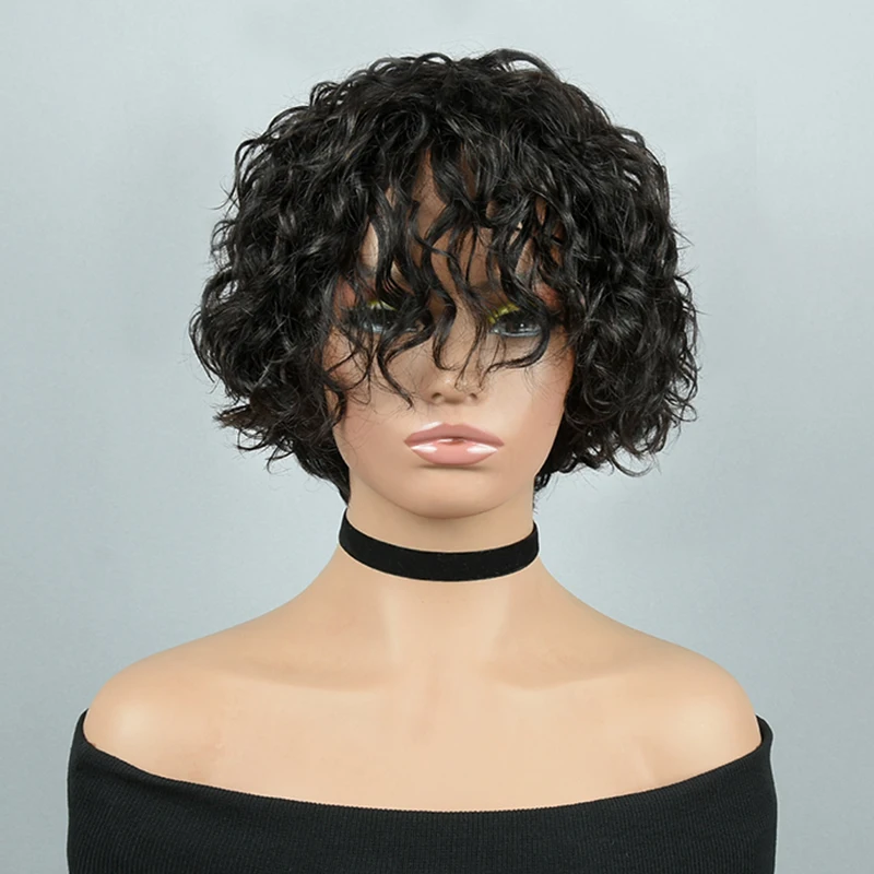 

Женский модный и элегантный черный кудрявый синтетический парик средней длины