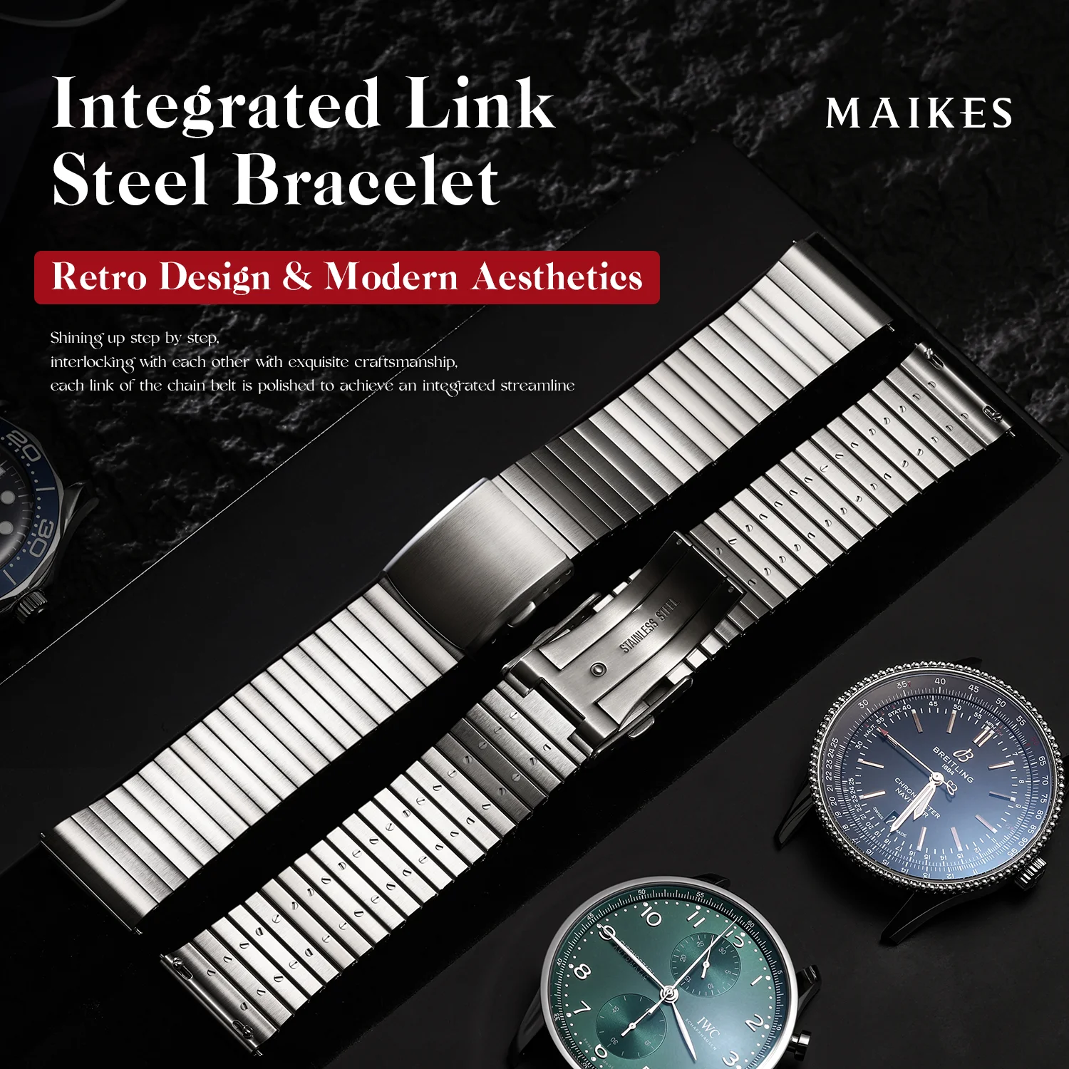 

MAIKES Integrated Link Bracelet Watch Band 316L Stainless Steel Strap Accessories Quick Release For IWC OMEGA Blancpain Panerai