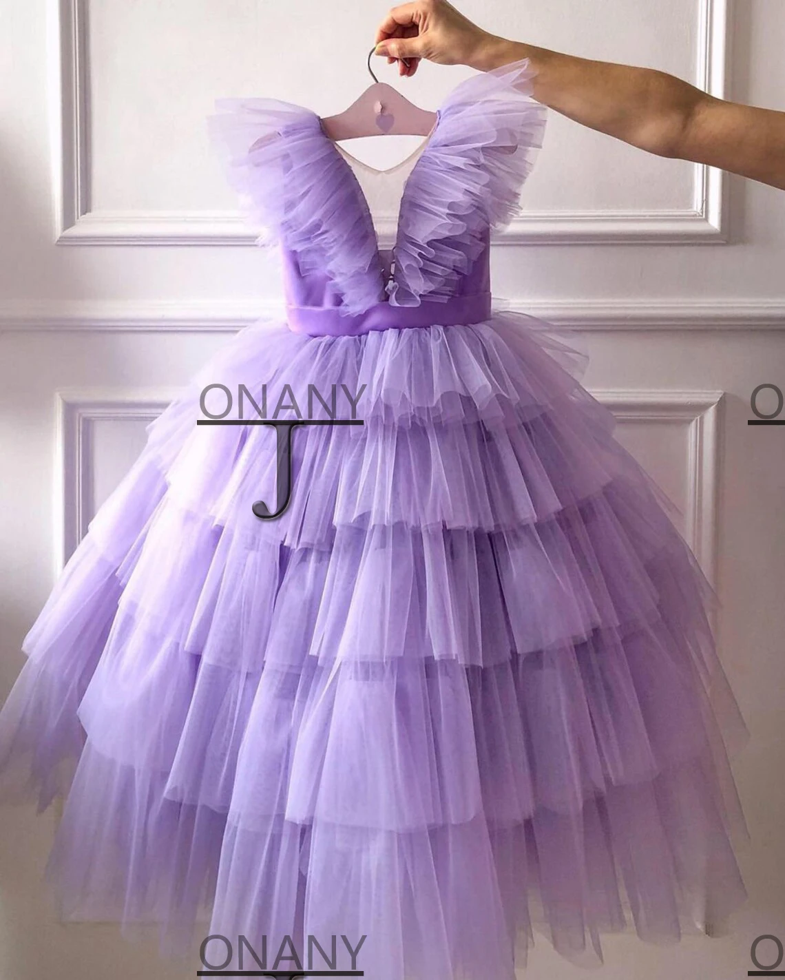 JONANY-Robe Délicate à Fleurs pour Fille, Col en Fibres V, en Tulle, Personnalisée, ixde Princesse, Anniversaire, Première Communion