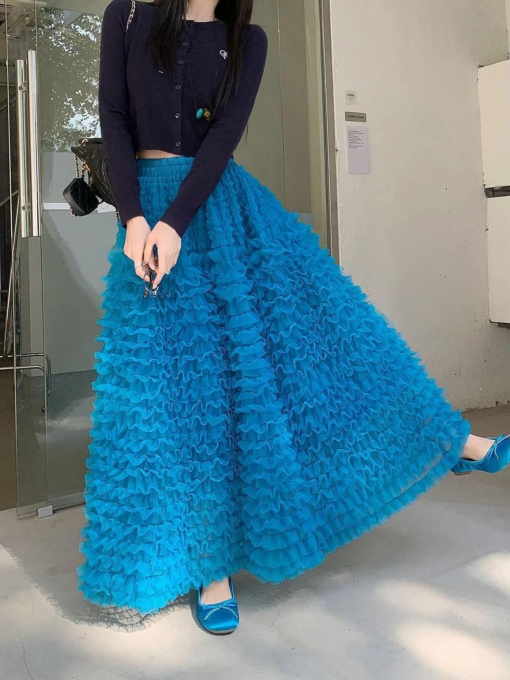 

Korean Style High Waist A-Line Mesh Half Skirt Women's Summer New Pure Color Gentle Cake Long Skirt Breathable Comfortable