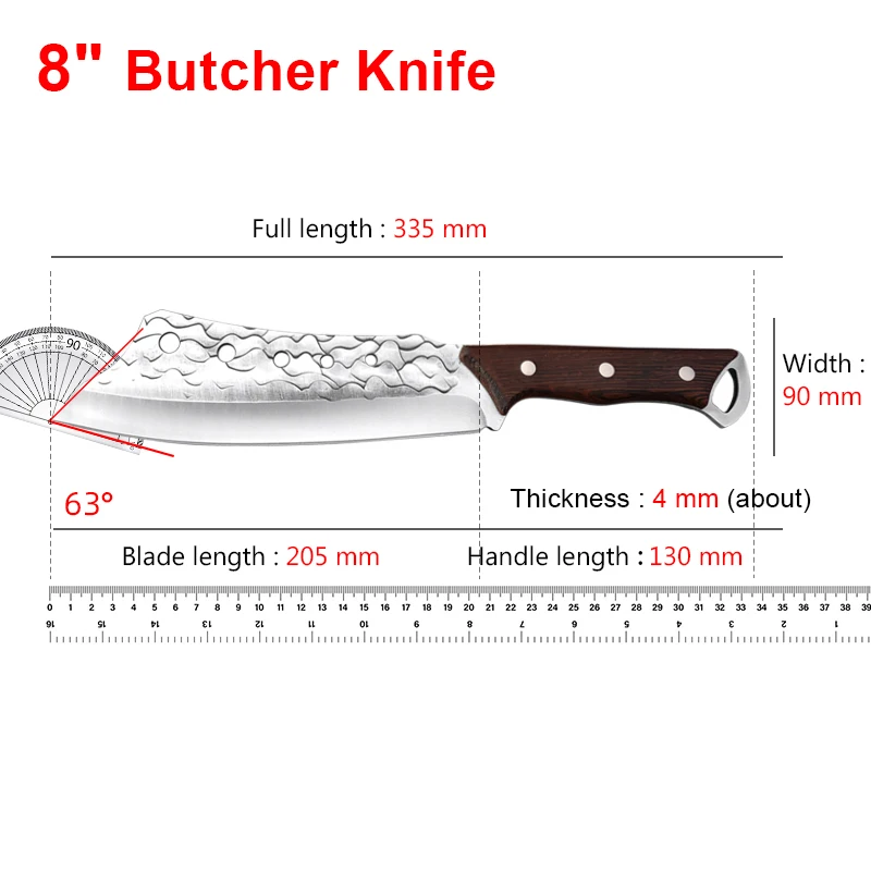 8 inch Hand-Forged Bone Butcher Knife Stainless Steel Kitchen Knife Cleaver Meat Wooden Handle Chef Slaughter Cooking Knives