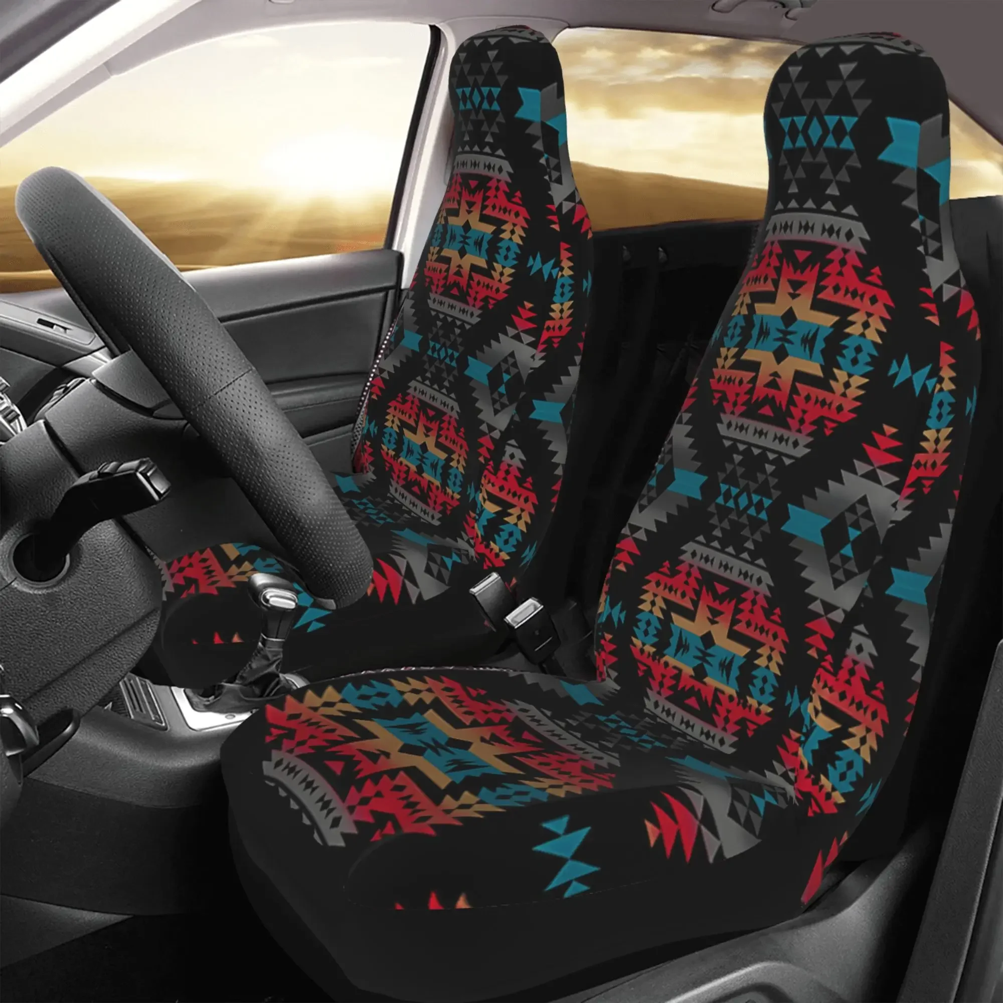 Navajo Print Car Seat Covers for Men Women Southwest Pattern Front Seat Protector Cover Full Set of 2pc Universal Size