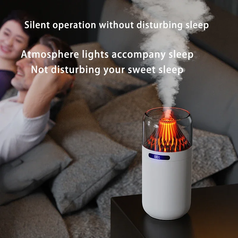 Volcano spray delicate car home humidifier atmospheric color glow in the dark USB charging water replenishing digital display