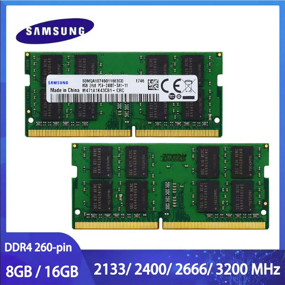 

Оперативная память для ноутбуков Samsung 8GB 16GB 32GB DDR4 2133MHz 2400MHz 2666MHz 3200MHz PC4-2133P PC4-2400T PC4-2666V SO-DIMM 260-контактная .2V