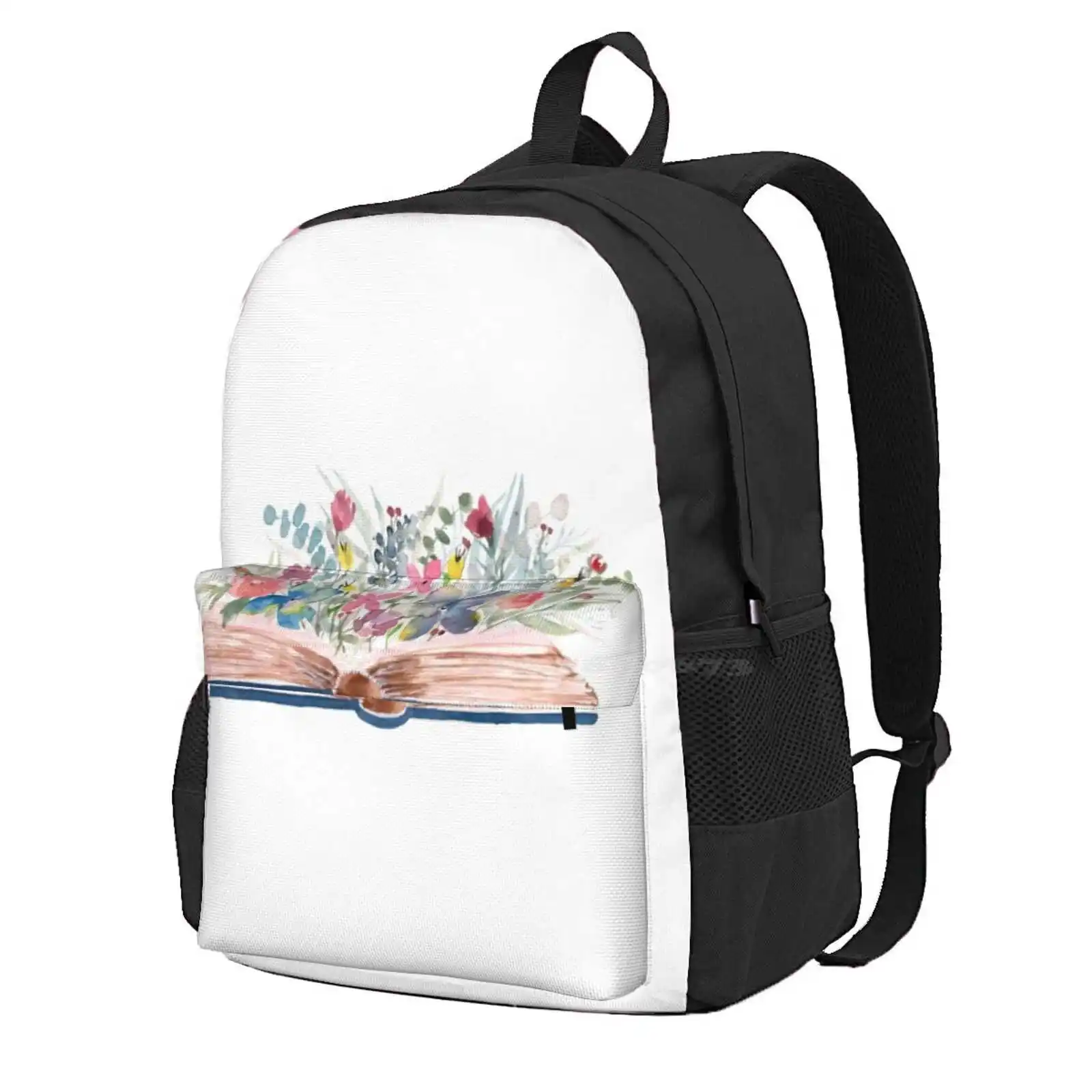 Watercolor Open Book With Florals Hot Sale Schoolbag Backpack Fashion Bags Books Tea Flowers Book Lover Cute Book Worm Book