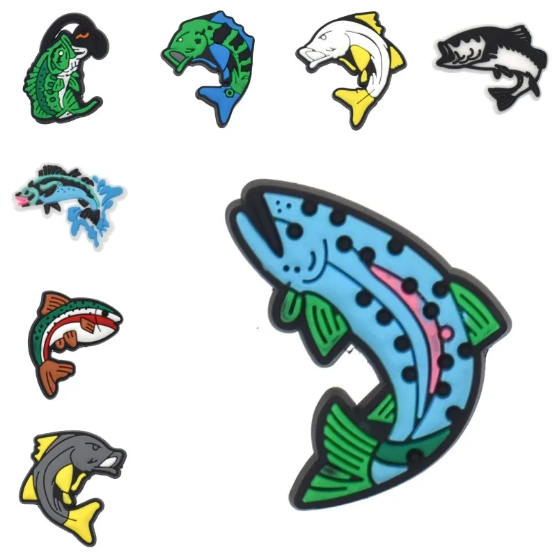 10 PCS Outdoor Lovers All Kinds Of Fish Colorful Fishing Men Beach Sandal Decorations Charms