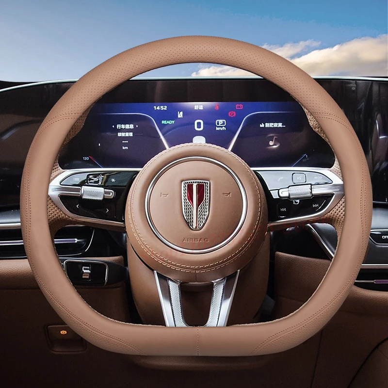 

For Red Flag Hongqi H9 H5 H6 HS5 HS7 HQ9 Nappa Leather Steering Wheel Cover Non-slip Durable Universal Car Interior Accessories