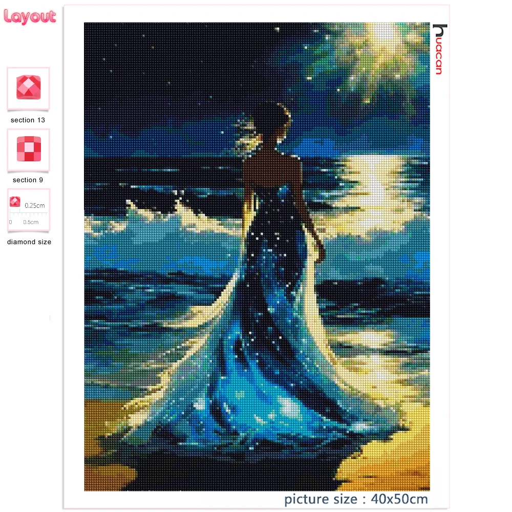 Huacan 5D Diamond Painting New Arrivals Seaside Woman Home Decor Embroidery Mosaic Girl Landscape Wall Art