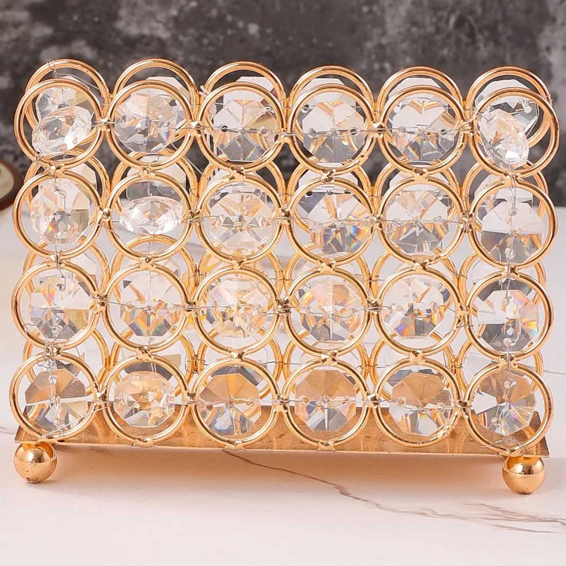 1pc Golden Crystal Napkin Holder Rhinestone Rectangle Napkin Holder For Table Decor,Gold Napkin Storage Rack For Dining Table