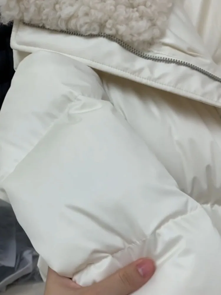 Coreano Sle ort blanco Puffer Jaet mujer invierno 2025 nuevo diseño cuello grande pan abrigo Thiened largo Sve cremallera