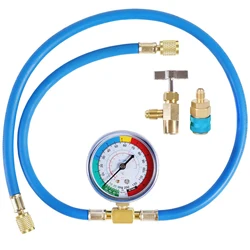 R134A Air Conditioner Gas Cooler with Pressure Gauge 150cm Refrigerant Charging Hose Refrigerant Gas Refill for Car Automobile