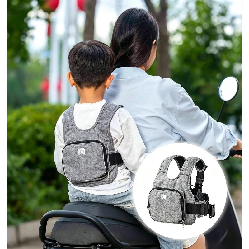 Child Motorcycle Safety Harness Adjustable Breathable Shoulder Straps with Storage Bag for Kids Motorbike Seat Belt