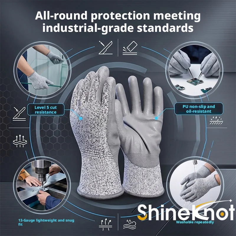 SHINEKNOT Pu-Coated Gloves For Cut Resistance Anti-Slip Wear Resistance Anti-Static And Flexible Protection