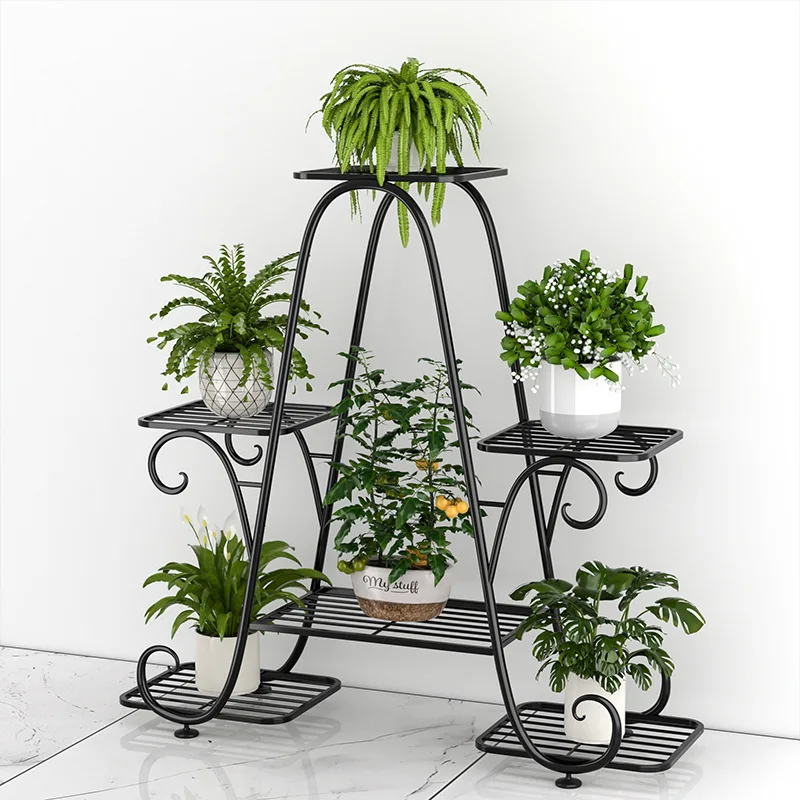 Wrought Iron Flower Rack Multi-Layer Floor-to-Ceiling Movable Household Flower Pot Bracket