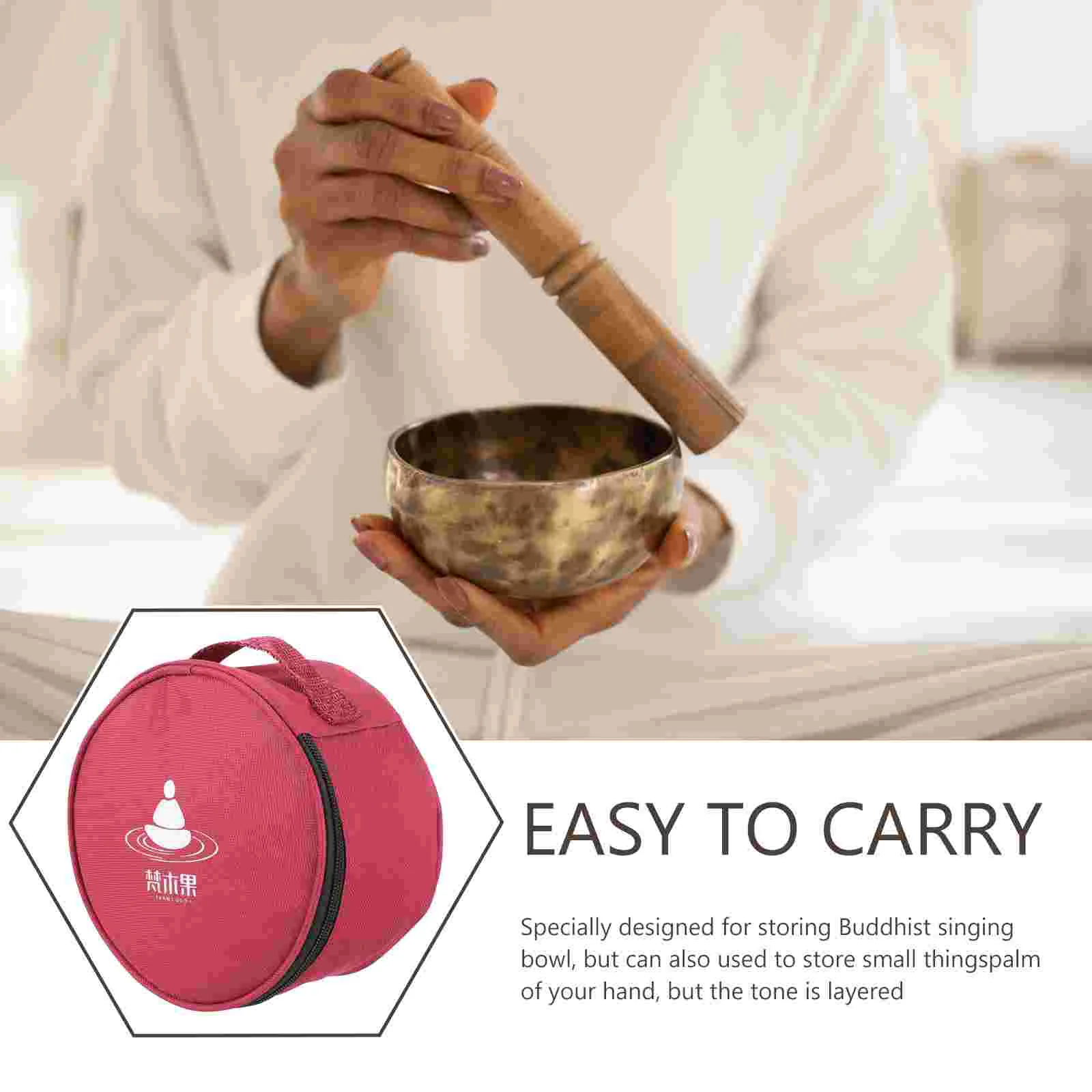 Crystal Singing Bowl Gift Pack Tibetan Carrying Case Tote Bag Rosy Cloth Exquisite