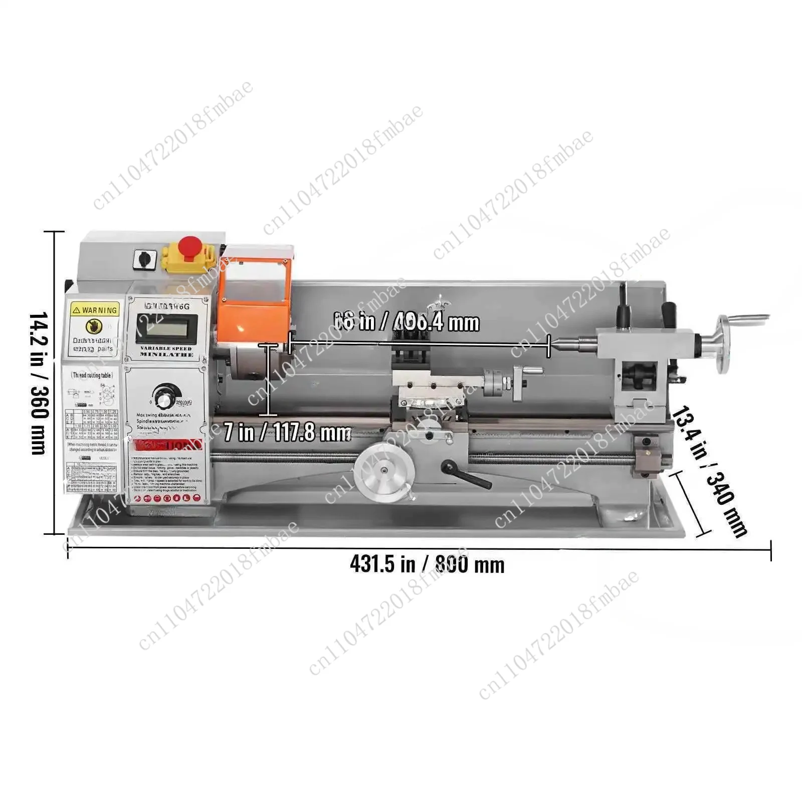 800W precision desktop power metal lathe, 150-2500RPM continuously variable speed 7-inch x 16 inch metal lathe