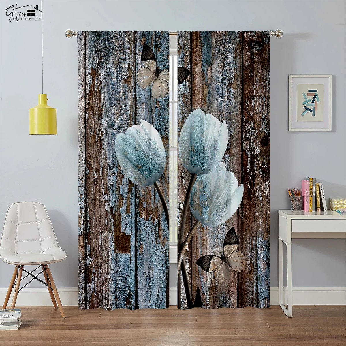 ستائر مطبوعة ثلاثية الأبعاد بنمط زهرة الحبوب الخشبية لغرفة النوم الطازجة والطبيعية وغرفة المعيشة سهلة الغسيل والعناية بالستائر المزخرفة #3