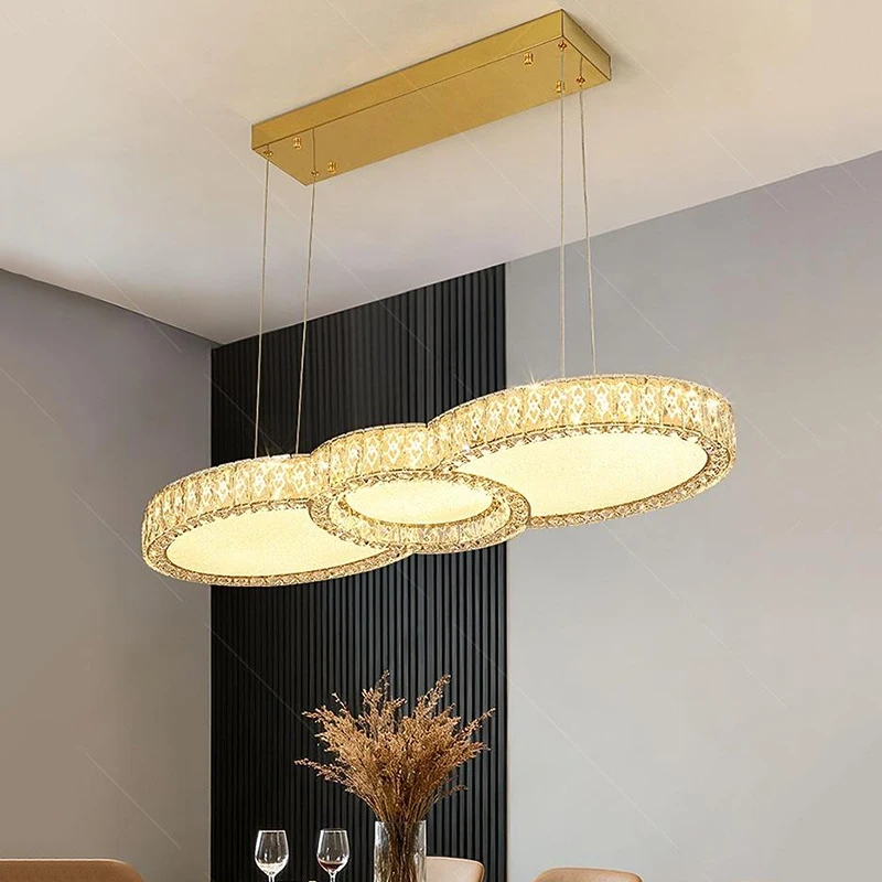 モダンクリスタルゴールドラウンド LED 天井吊りランプリビングダイニングテーブルルーム寝室キッチン家の装飾ペンダントシャンデリアライト
