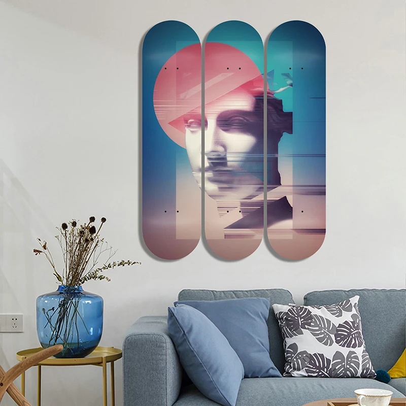 Set of 3pcs Decorative Abstract Art Skateboard Wall Art 7-layer Maple Decoration Skateboard Furnish and Decorate for Home Decor