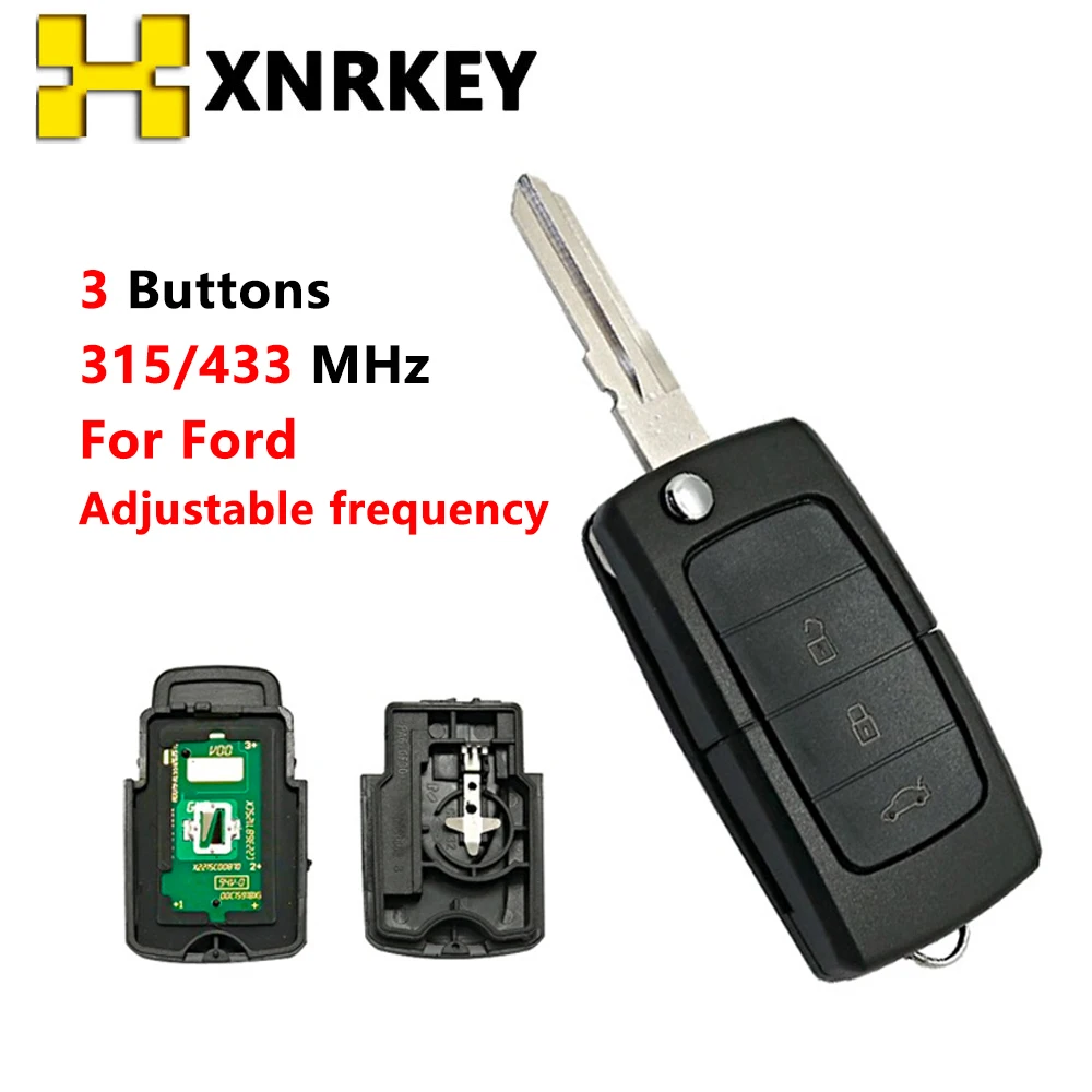 

XNRKEY 3 Button Flip Remote Car Key 315/433Mhz for Ford Truck Button Remote Car Key Adjustable Frequency