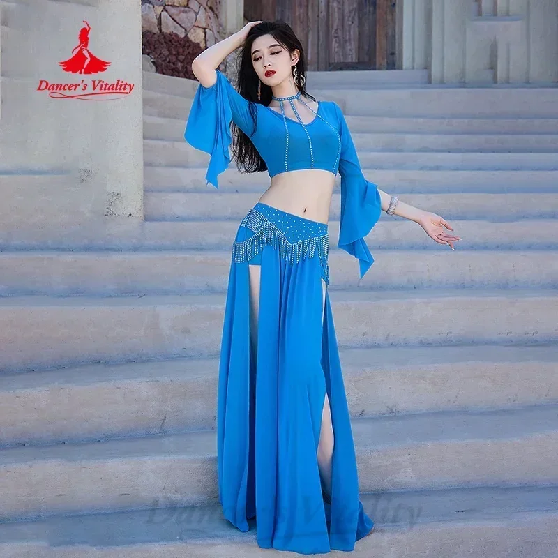 Belly Dancing Practice Outfit Light Luxury AB Stones Tassel Performance Set Adult Oriental Dance Professional Training Clothing