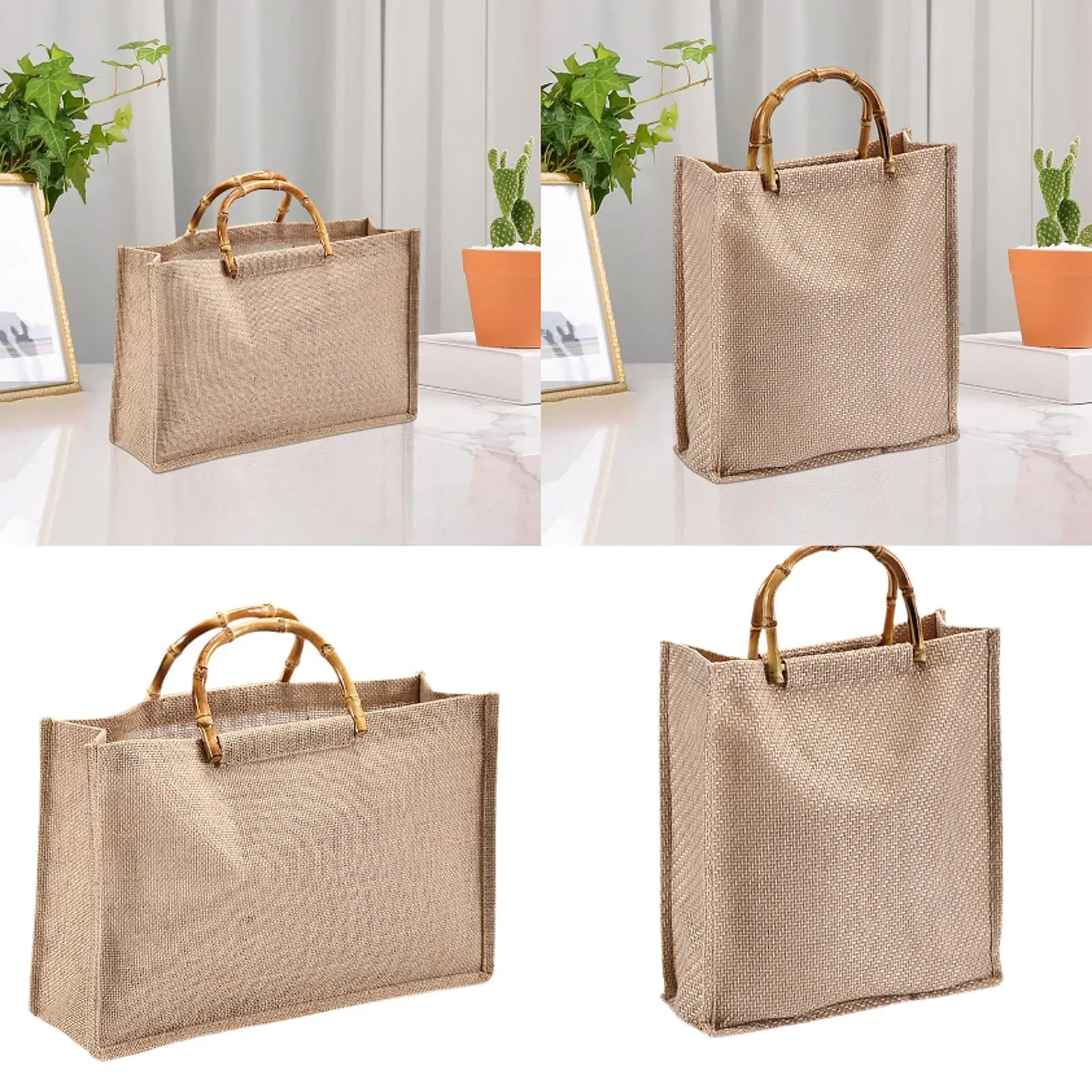 Tote Bamboo Handle Bag Lightweight Portable Wallet Purse Women Handbag Grocery Bag for Party Traveling Shopping Beach Wedding