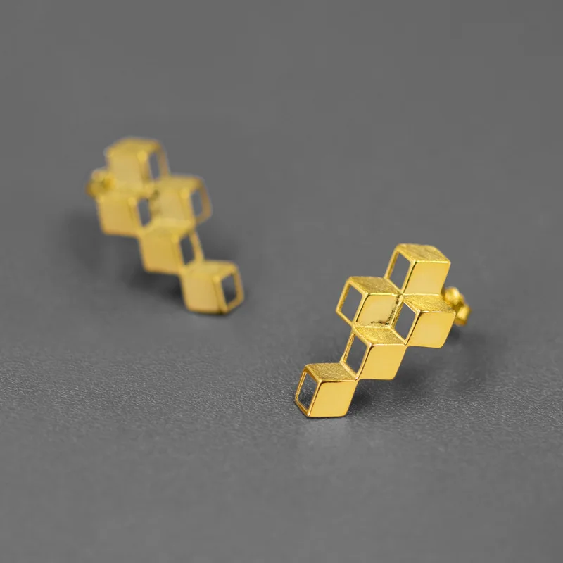 Miracle Sterling Silver 925 Original Mystery Earrings Personality Cube Three-Dimensional Composition Niche Design Unisex