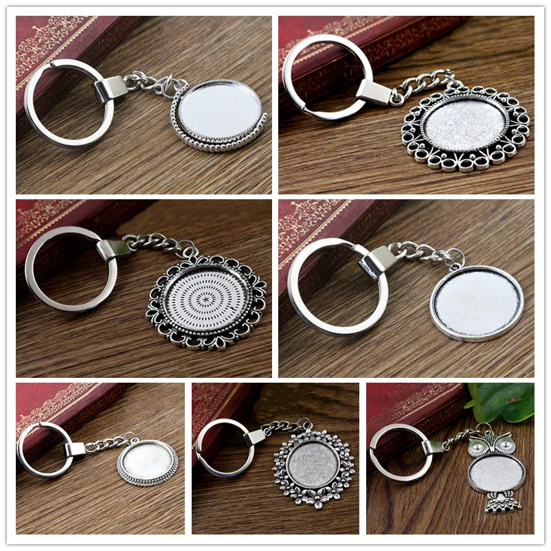 New Fashion Keychain inner size 25mm Cabochon Base Setting Pendants DIY Men Jewelry Car Key Chain Ring Holder Souvenir For Gift