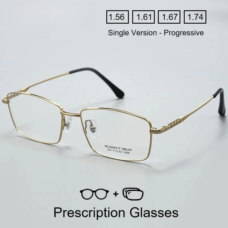 OLLYMURS Men's Pure Titanium Myopia Prescription Glasses Customizable Progressive Multifocal Optical Spectacles