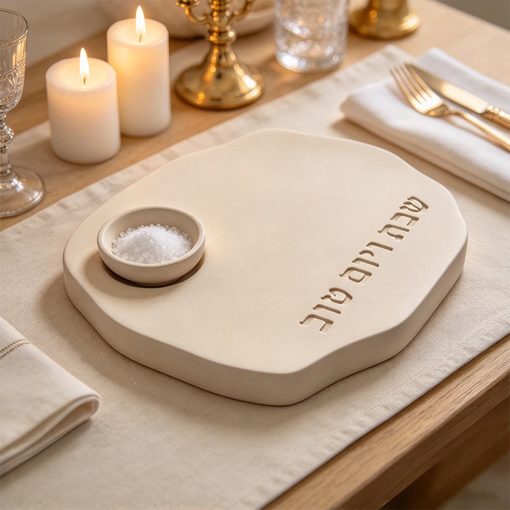 Shabbat Challah Board Silicone Mold with Salt Hole, Shabbat VeYom Tov Hebrew Engraved Bread Plate Mold, Jewish Holiday Mold