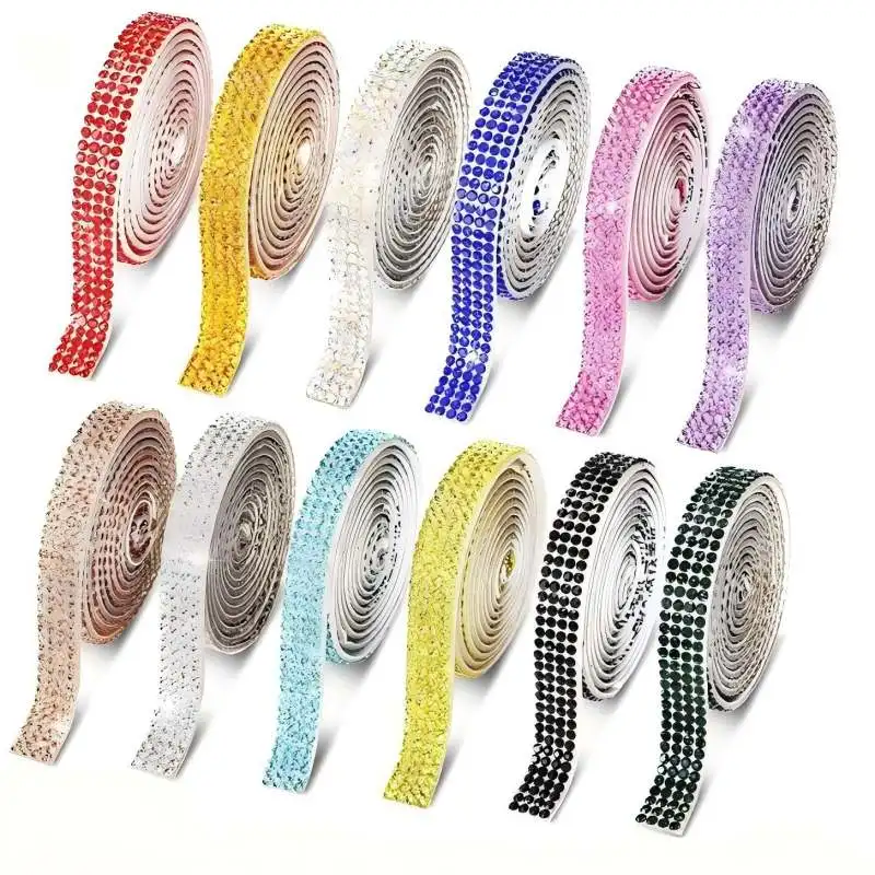 

2 Yards Bling Rhinestone Strip Sticker Self Adhesive Crystal Diamond Sheet DIY Ribbon for Crafts Car Phone Decoration