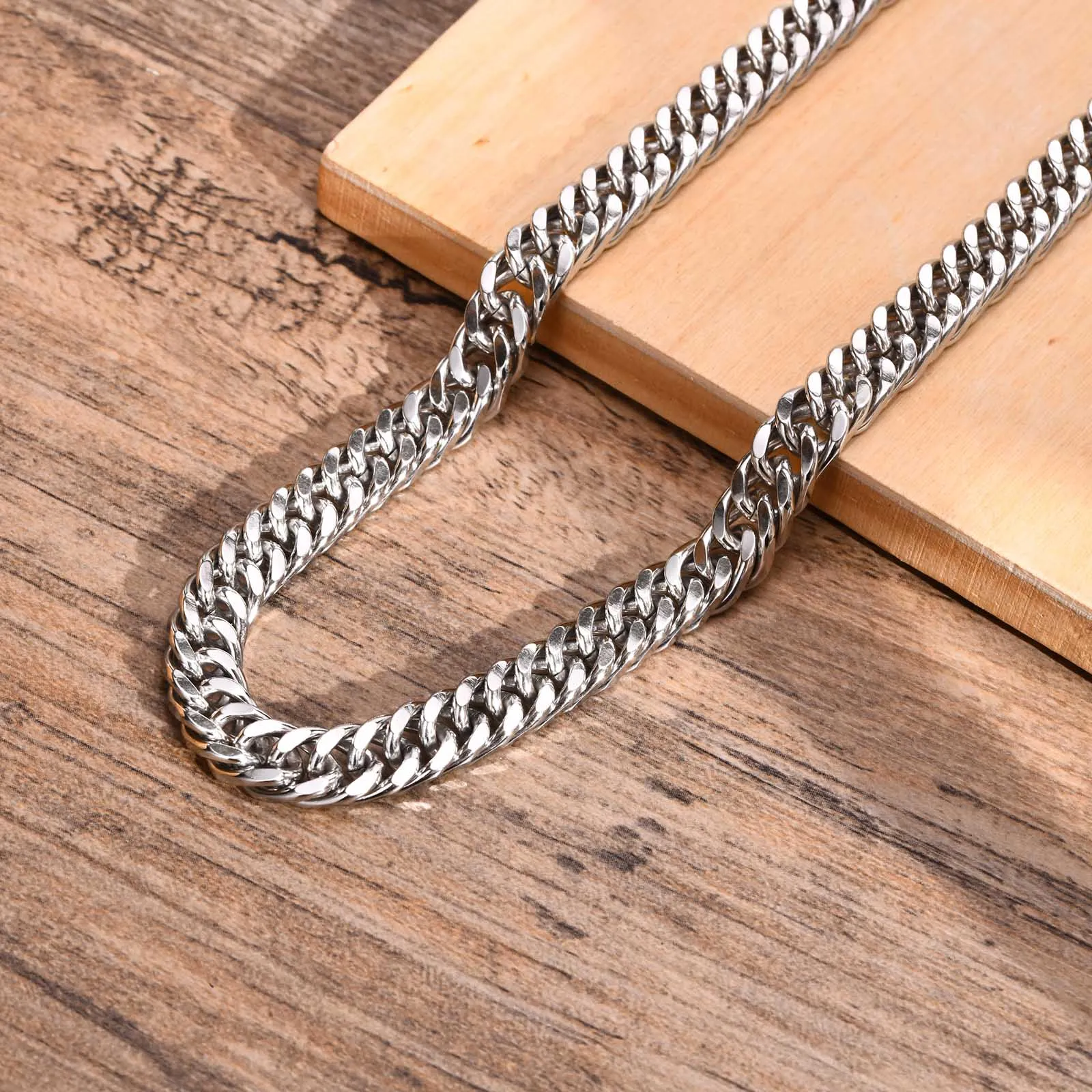 Chunky Miami Double Curb Chain Necklace for Men,Stainless Steel Curb Link Cool boy Hip Hop Chain Jewelry Gift,18/20/22/24inch