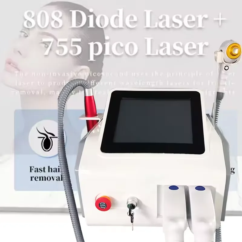 Dispositivo per la depilazione e la rimozione dei tatuaggi con luce a diodi 2in1 1064 755 808nm Attrezzatura di bellezza indolore Nd Yag per uso domestico Certificato CE