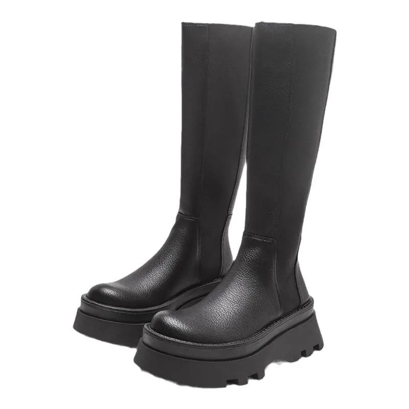 

Winter Knee High Boots Women Autumn Winter Warm Knight Black Elegant Chunky Platform Flat Lady Long Boots Plush Women's Footwear