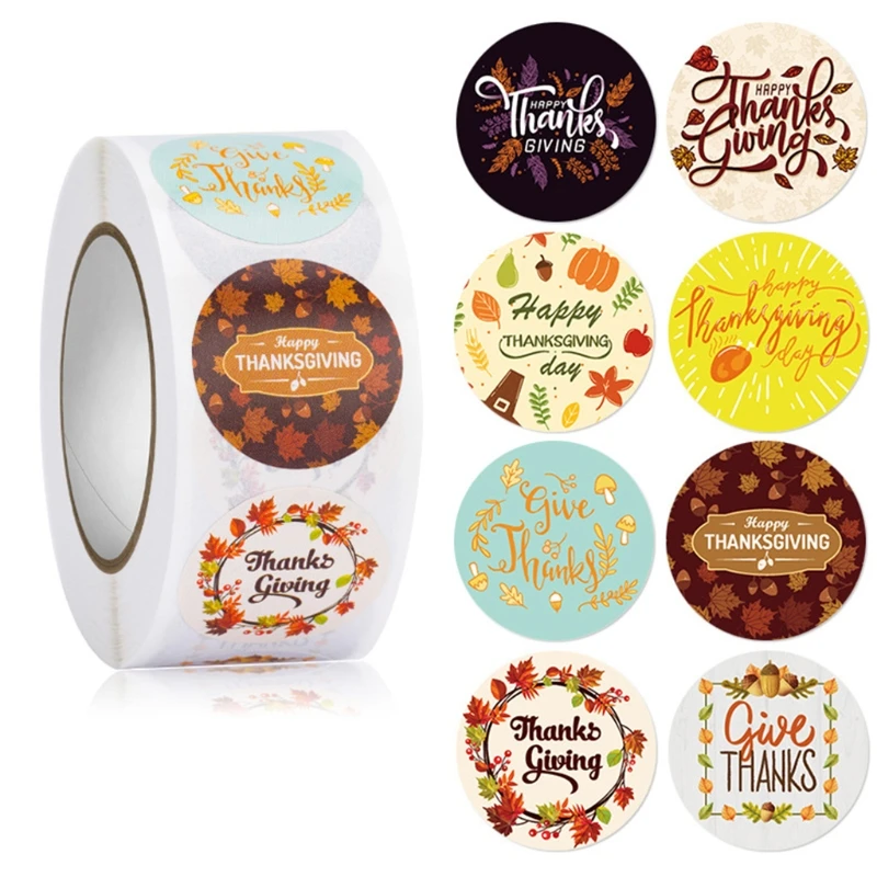 500pcs Happy Thanksgiving Day Stickers Funny Grateful Design for Holiday Harvest Party Decoration Gift Wrap Labels DropShip