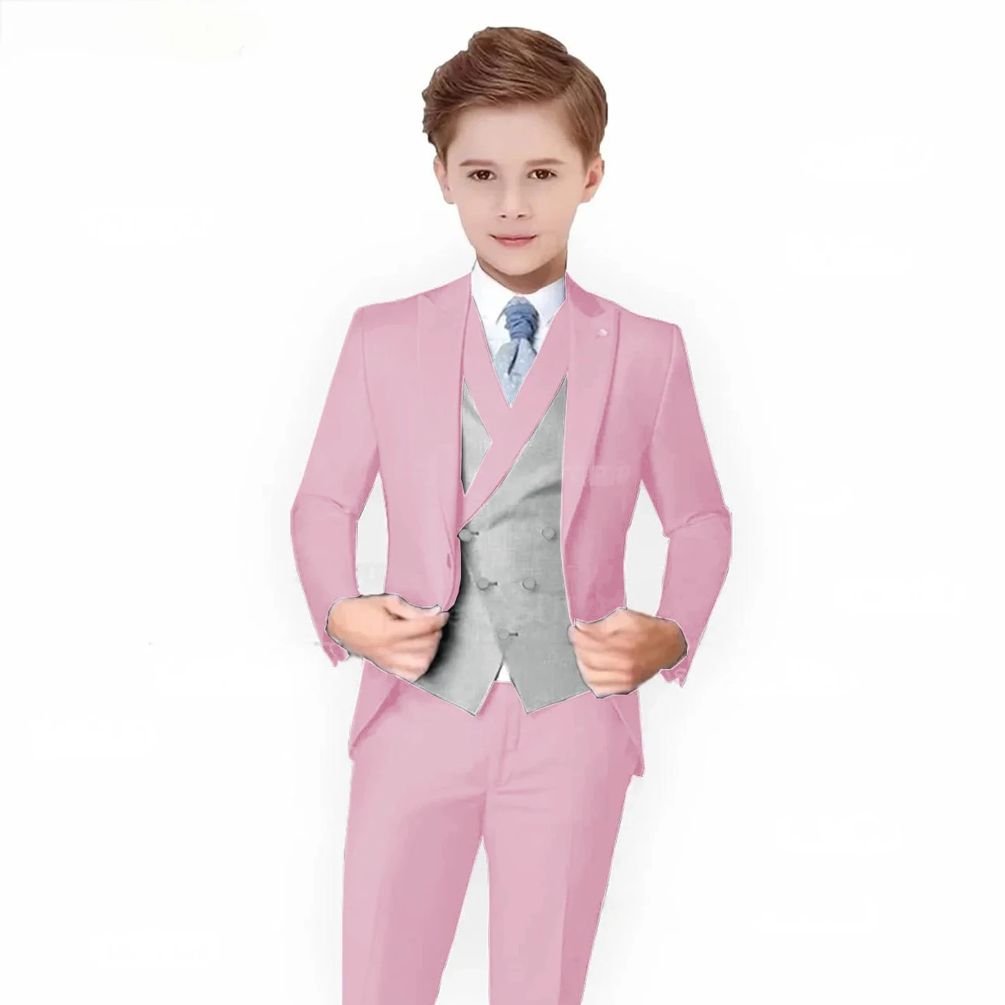 

Boys' Soft Pink Formal Suit Set Notch Lapel Long-Sleeved Formal and Fashionable Suit Set Birthday Party Formal Suit Set