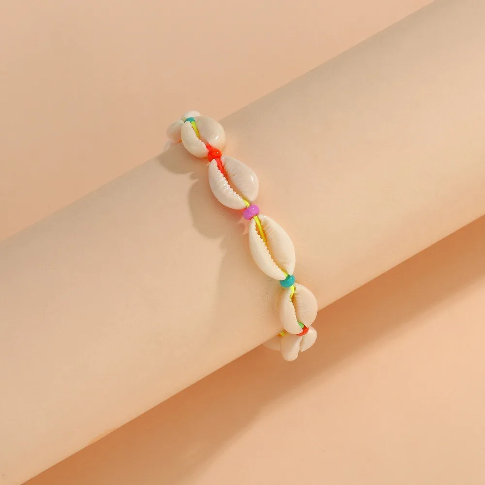 Trendy Minimalist Hand-woven Colorful Cord Natural Cowrie Shell Adjustable Single Anklets for Women Bohemian Beach Walk Jewelry