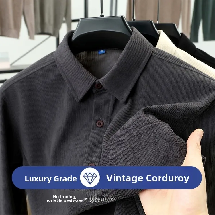 

Corduroy Long Sve irt Men's Casual Classic Collar Versatile Top Spring Autumn Stand Fit Faion Urban Sle Poly...