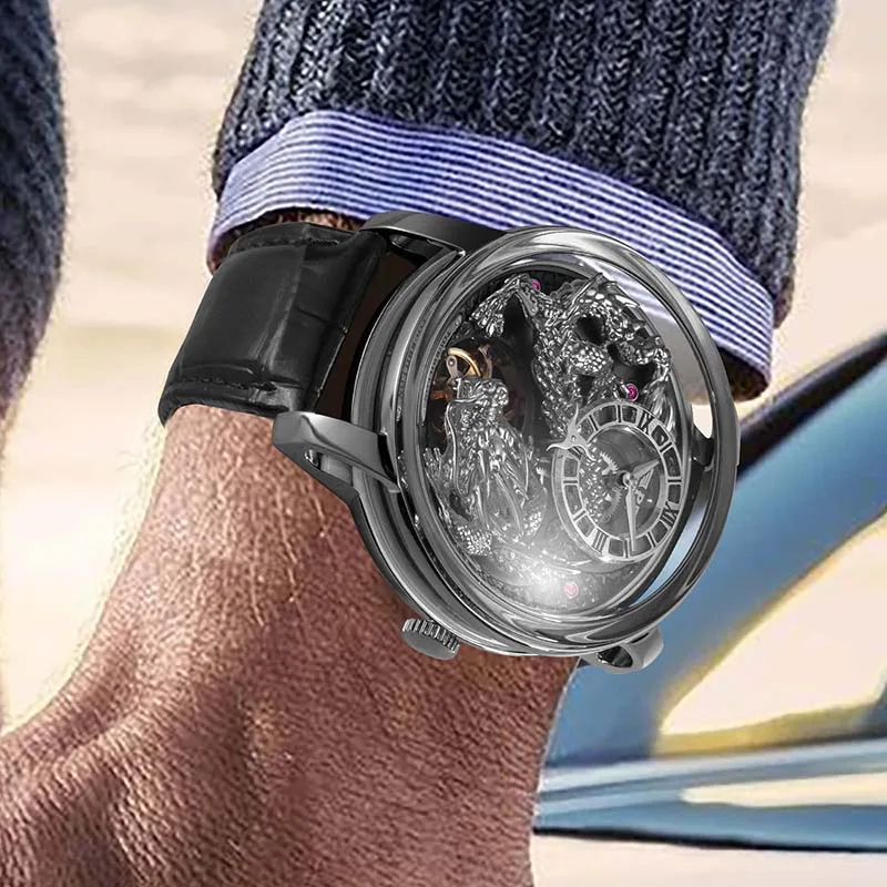 PINDU تصاميم الأصلي الجديد للرجال الميكانيكية Watchew التنين سلسلة M2797B الحركة التلقائية جلدية الياقوت الرجال ساعات المعصم