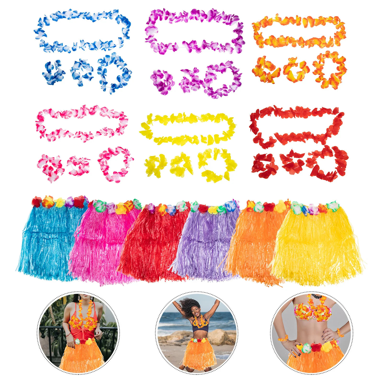 

6 Sets Artificial Grass Skirt Hawaiian Costume Leaf Suit Adult Party Beach Theme Photoshoot Summer Vacation Decorations