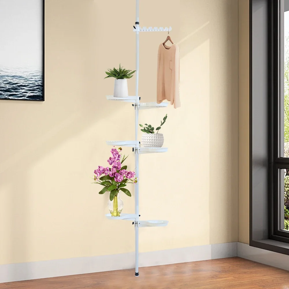 

7 Layers Telescopic Tension Pole Plant Stand Indoor Adjustable Metal Tray Flower Pot Holder Display Rack Decor