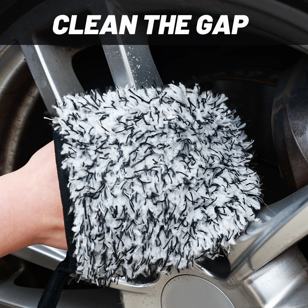 Car Microfiber Cleaning Glove Soft Two-sided Car Tire Body Detailing Washing Strong Water Absorbent Pocket Gloves Mitt